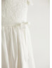 Cap Sleeves Ivory Lace Chiffon Knee Length Flower Girl Dress
